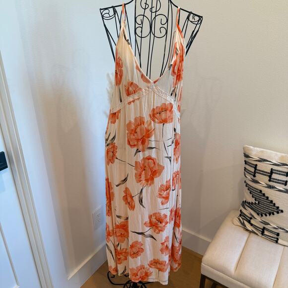 Patrons of Peace Peach Floral V Neck Midi Summer Dress Small Cottage/Boho - Picture 1 of 7